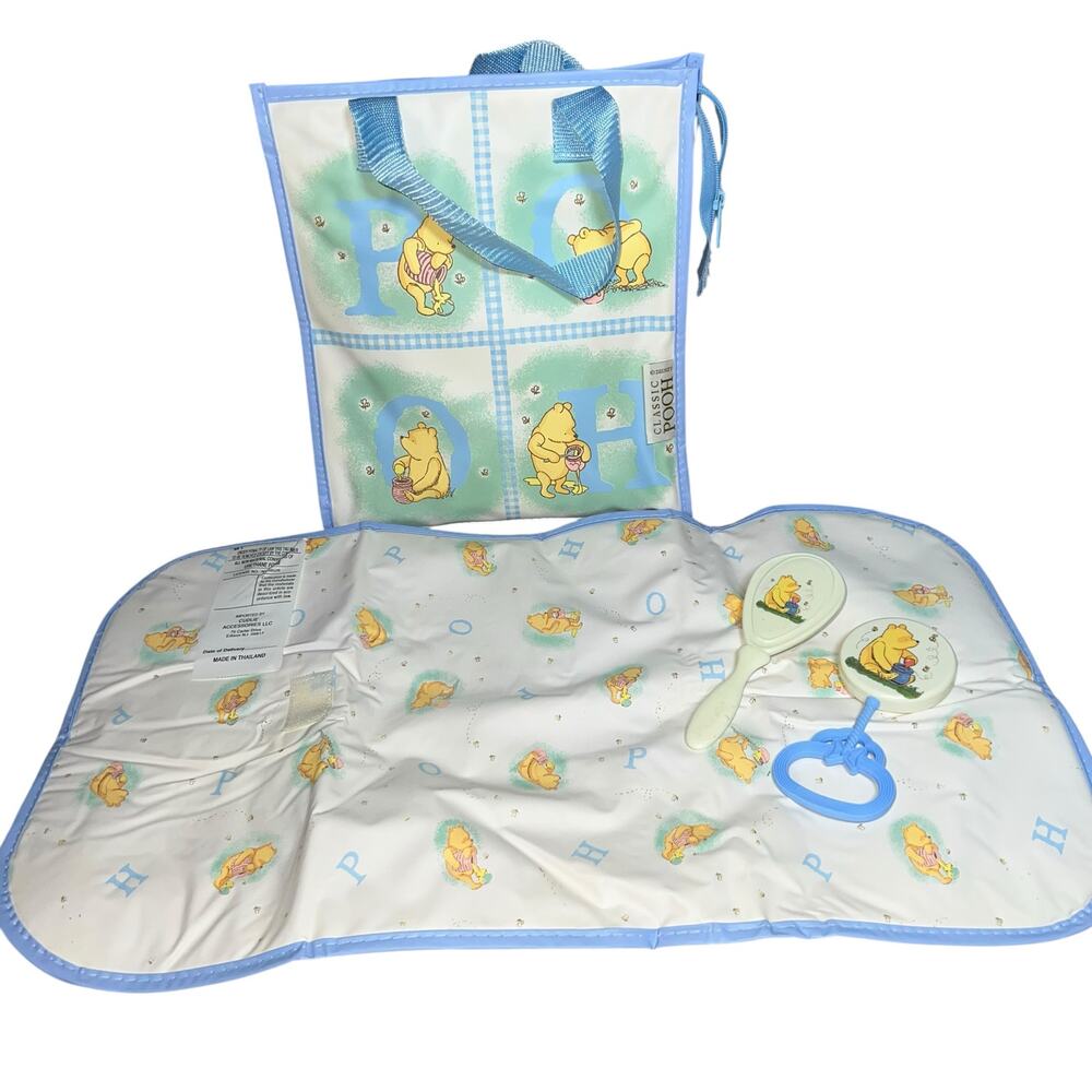 Disney's Classic Winnie the Pooh Mini Diaper Bag rattle, brush Accessories blue